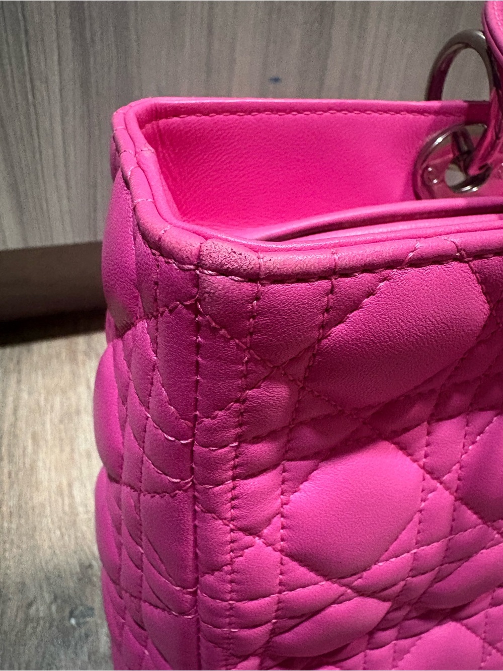 Large Lady Dior Bag in Hot Pink with silver hardware - Picture 15 of 15